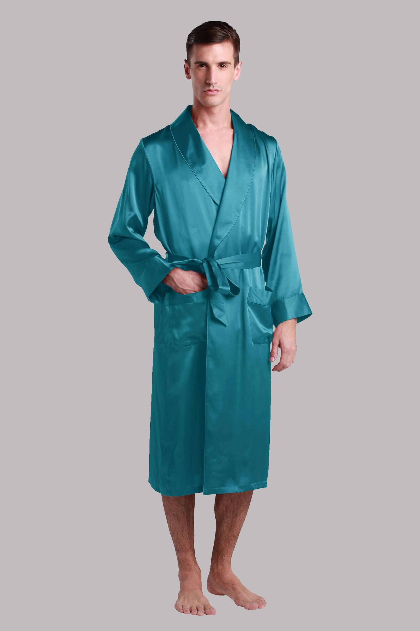 Lapel Collar Long Silk Robe