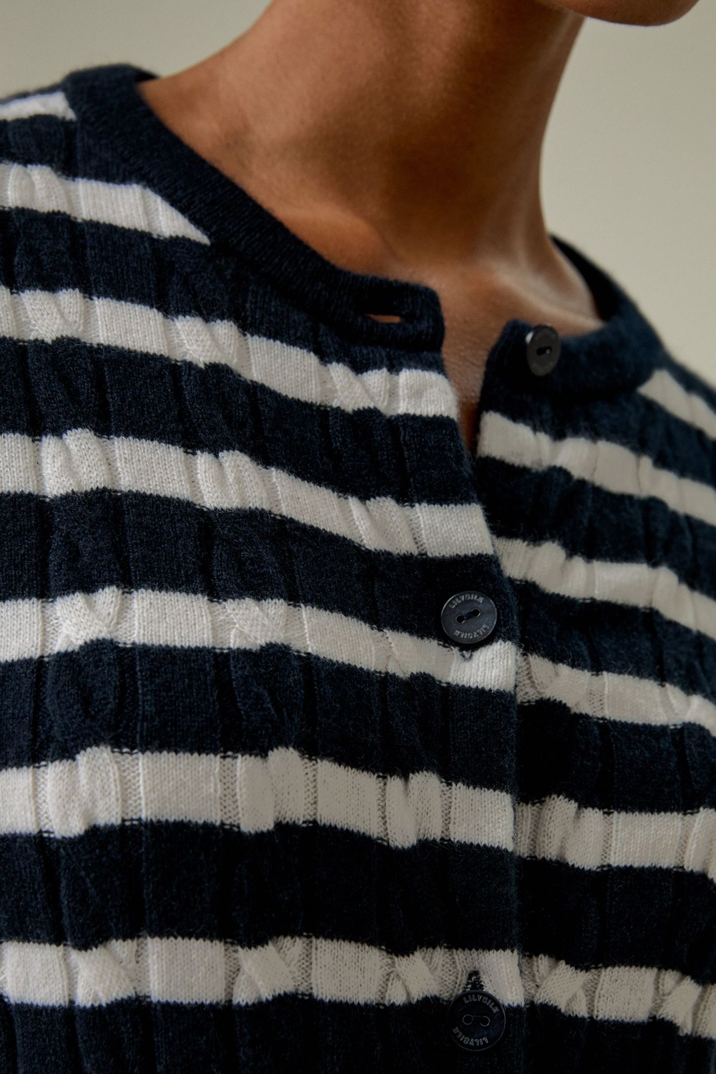 Striped Cable-Knit Cashmere Cardigan – LILYSILK Factory