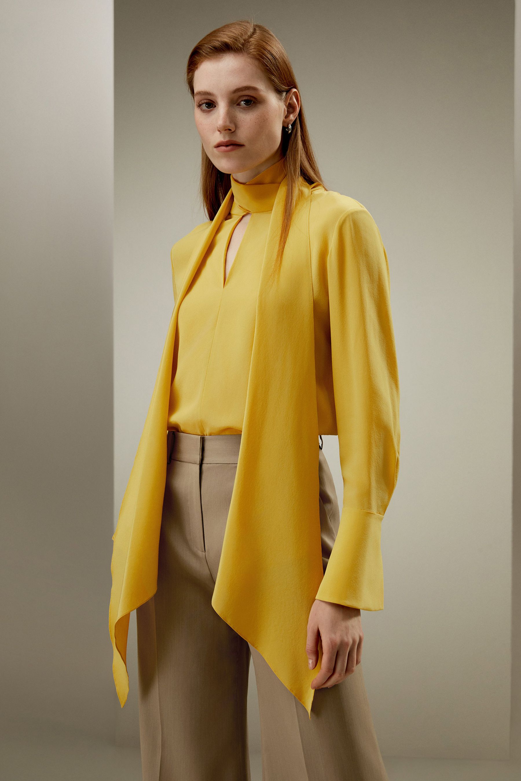 Flowing Draped Tie-Neck Blouse – LILYSILK Factory