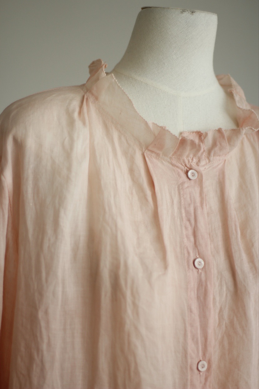 手工植物染苎麻长袖花边领衬衫/半裙