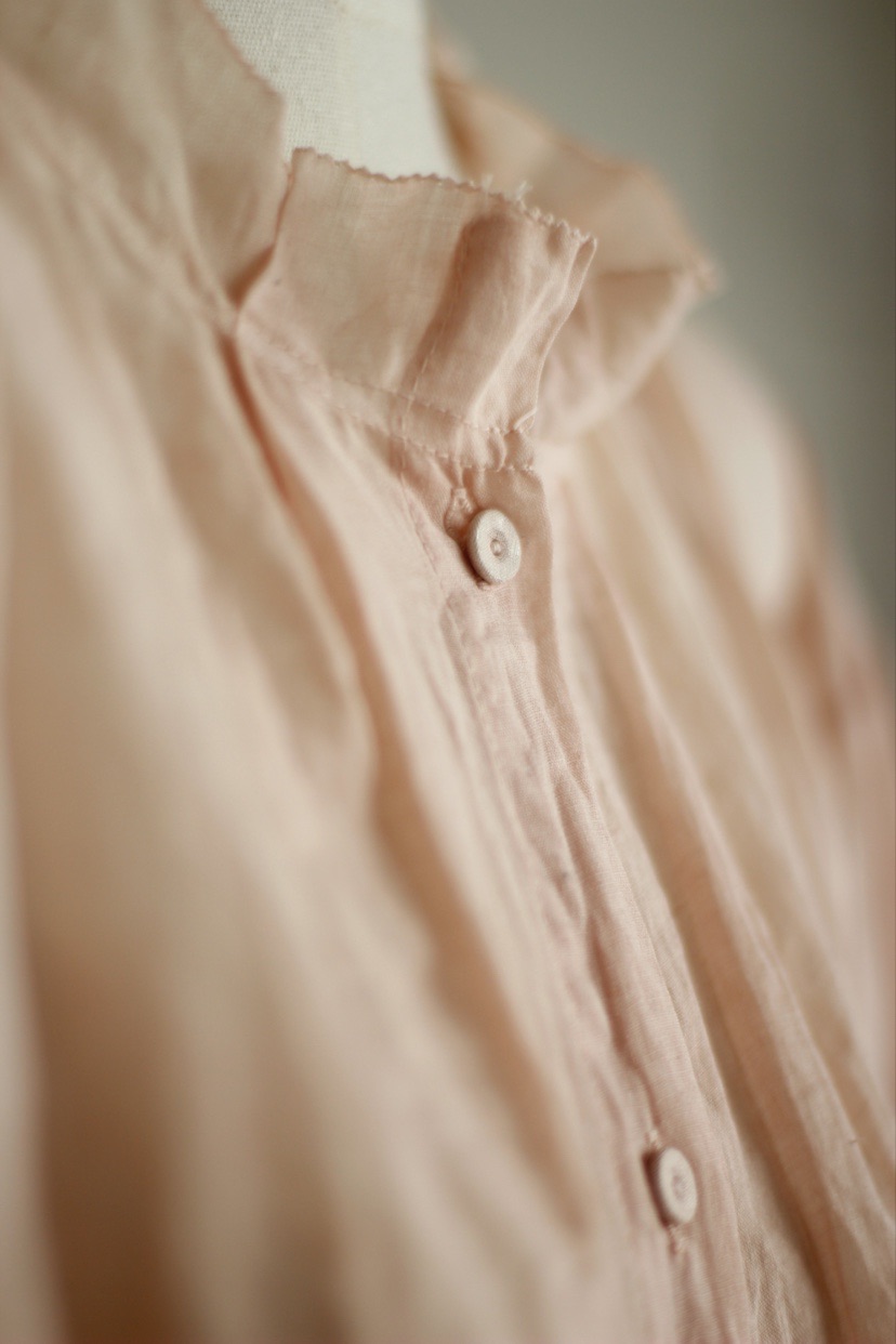 手工植物染苎麻长袖花边领衬衫/半裙