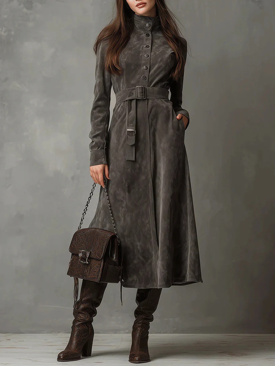 Women's Fall/Winter Trench Coat Western Collar Longline Outerwear Dress