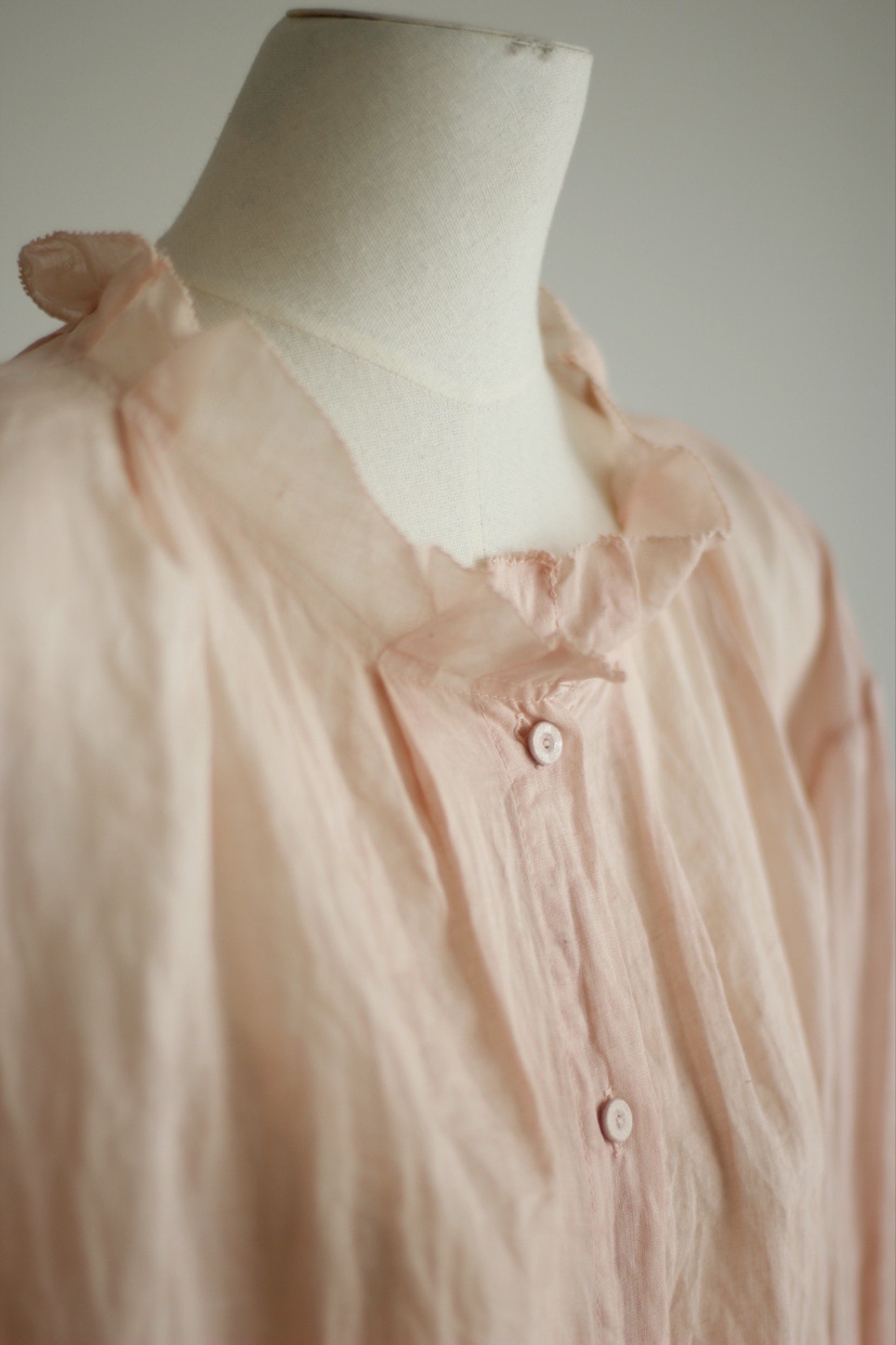 手工植物染苎麻长袖花边领衬衫/半裙