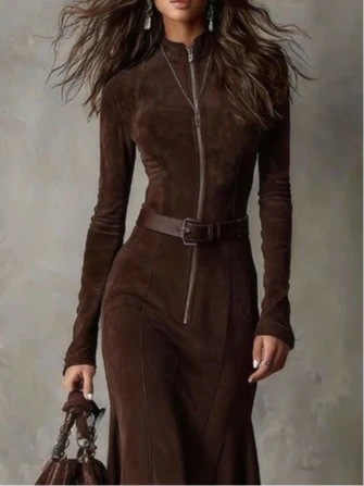 Women's New Autumn Cashmere Jumpsuit Zip Stand Collar Elegant Style