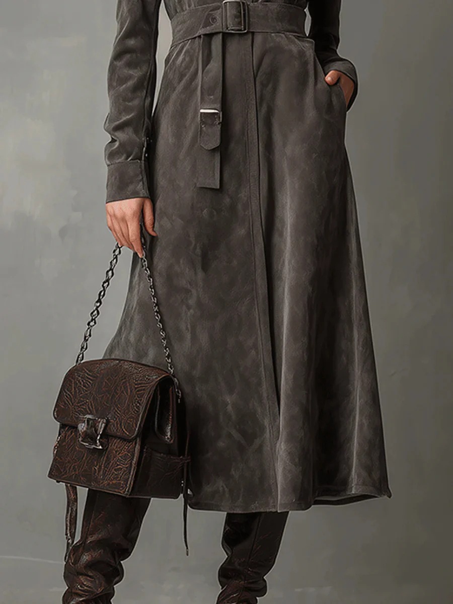 Women's Fall/Winter Trench Coat Western Collar Longline Outerwear Dress