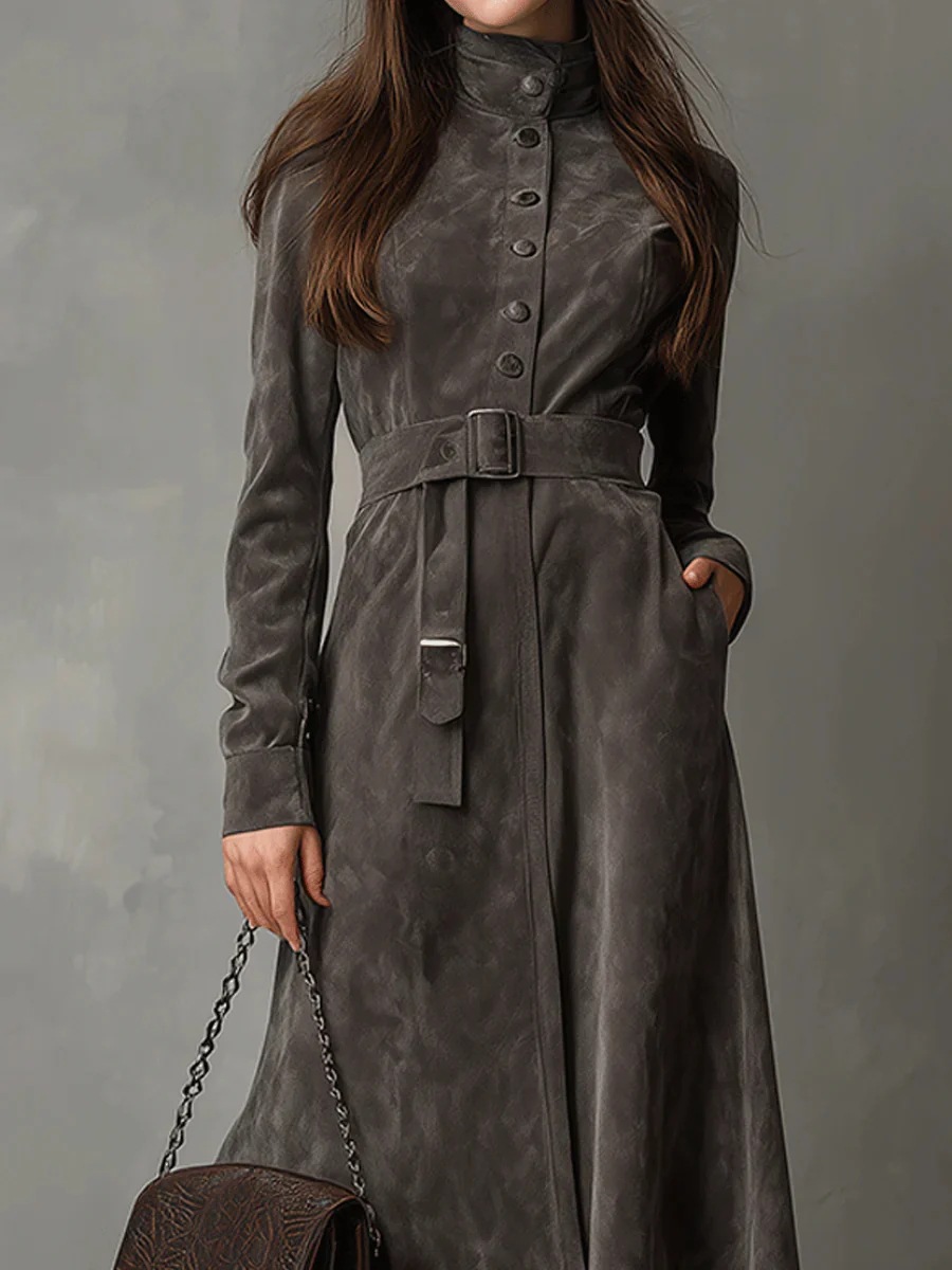 Women's Fall/Winter Trench Coat Western Collar Longline Outerwear Dress
