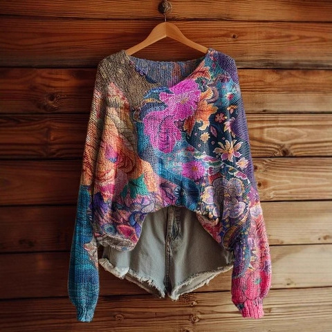 Women's Fashionable prints casual V-neck sweatshirt