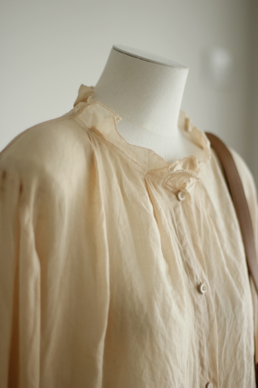 手工植物染苎麻长袖花边领衬衫/半裙