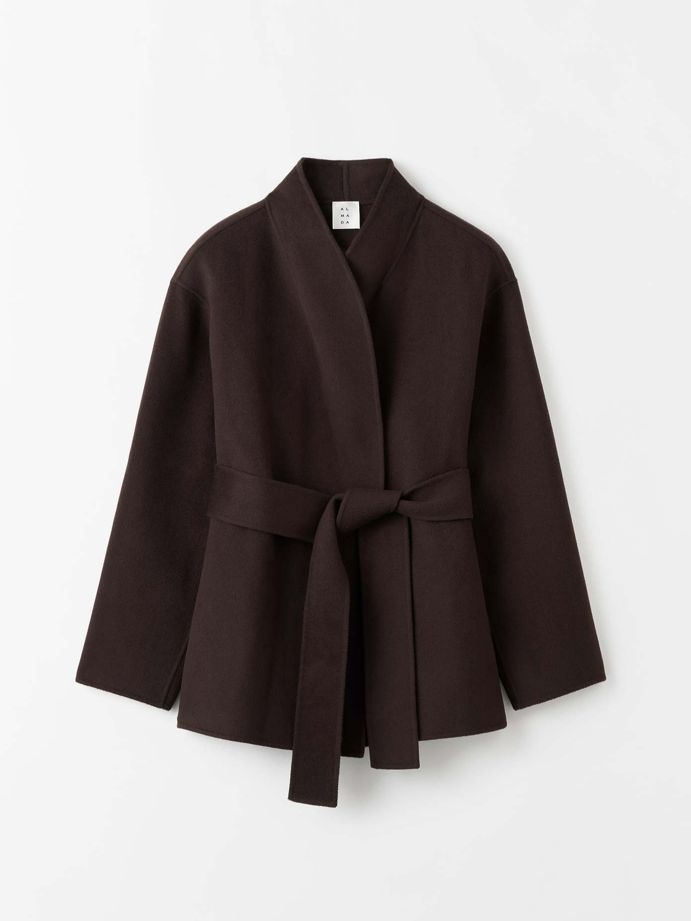 Women's Dark Brown Wool Blend Coat: Loose Short Style with Belt Elegant Outerwear