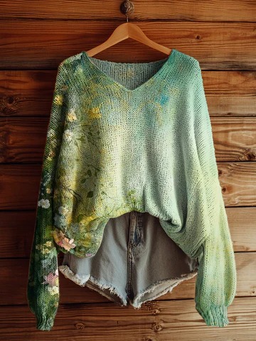 Women's Fashionable prints casual V-neck sweatshirt