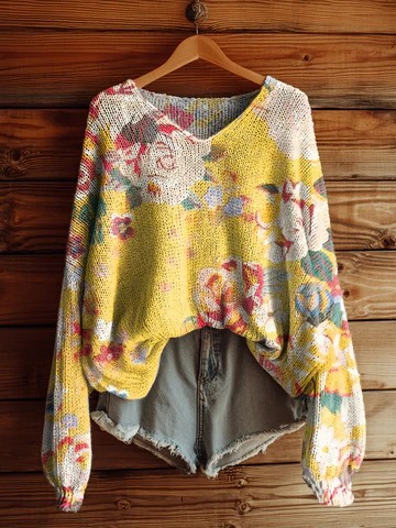 Women's Fashionable prints casual V-neck sweatshirt