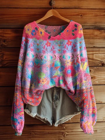 Women's Fashionable prints casual V-neck sweatshirt