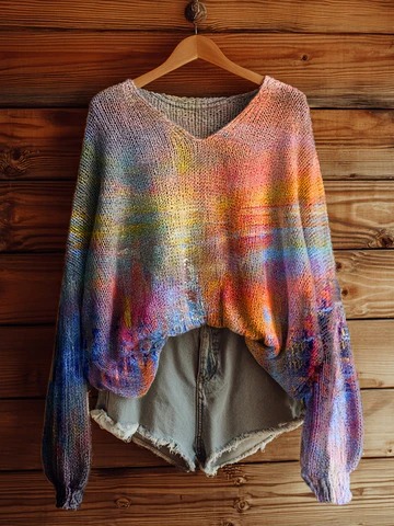 Women's Fashionable prints casual V-neck sweatshirt