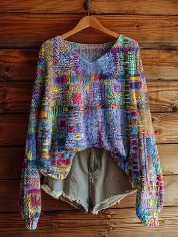 Women's Fashionable prints casual V-neck sweatshirt