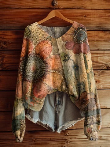 Women's Fashionable prints casual V-neck sweatshirt