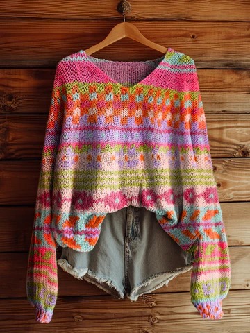 Women's Fashionable prints casual V-neck sweatshirt