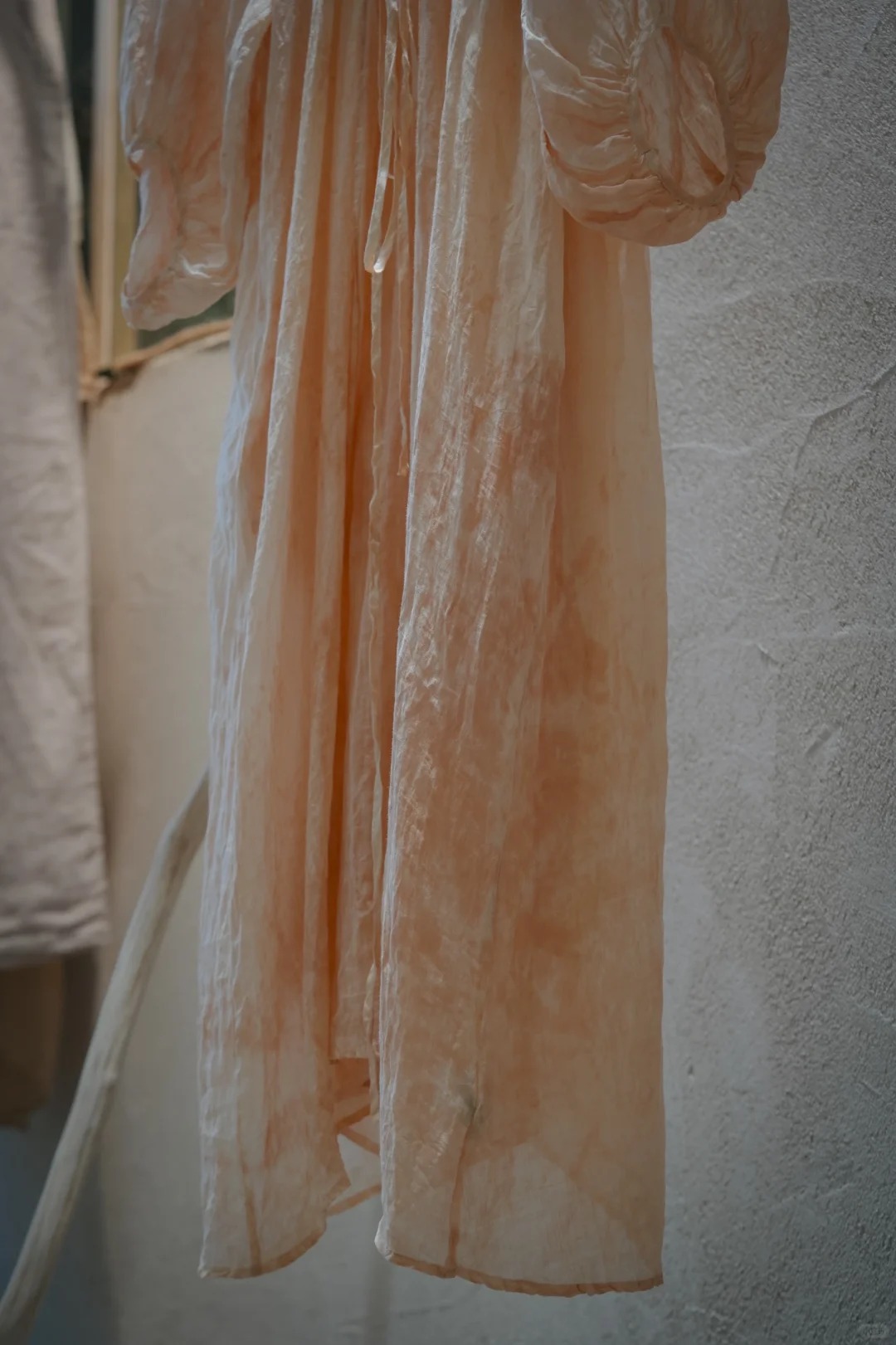 PILUNA - Handmade Botanical Loquat Leaf Oriental Dyeing Ramie Dress - Long Sleeve Lace Collar Dress [Dried Rose Petal]