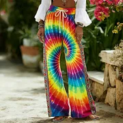 Women's Retro Ethnic Tie-dye Pattern Casual Linen Pants