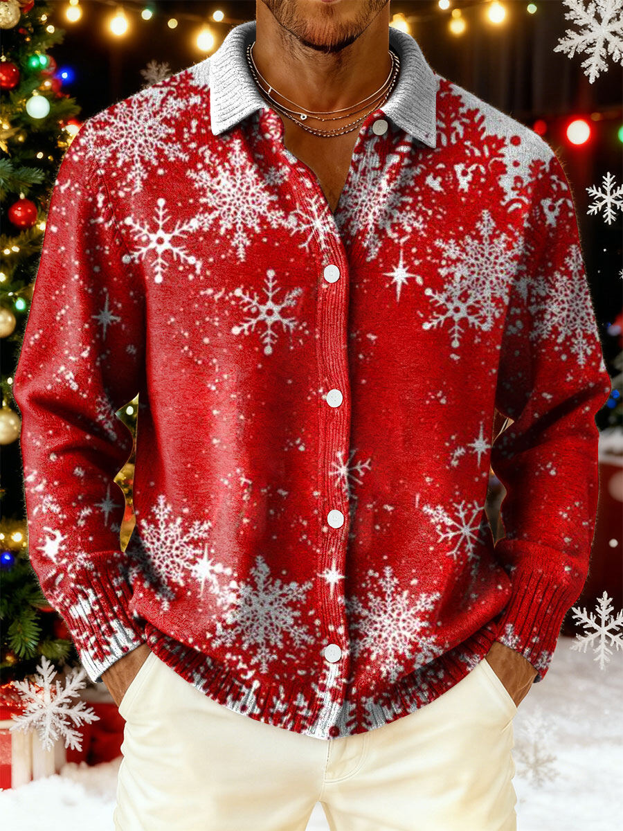 Men's Christmas Snowflake Pattern Art Print Cowl Neck Sweater