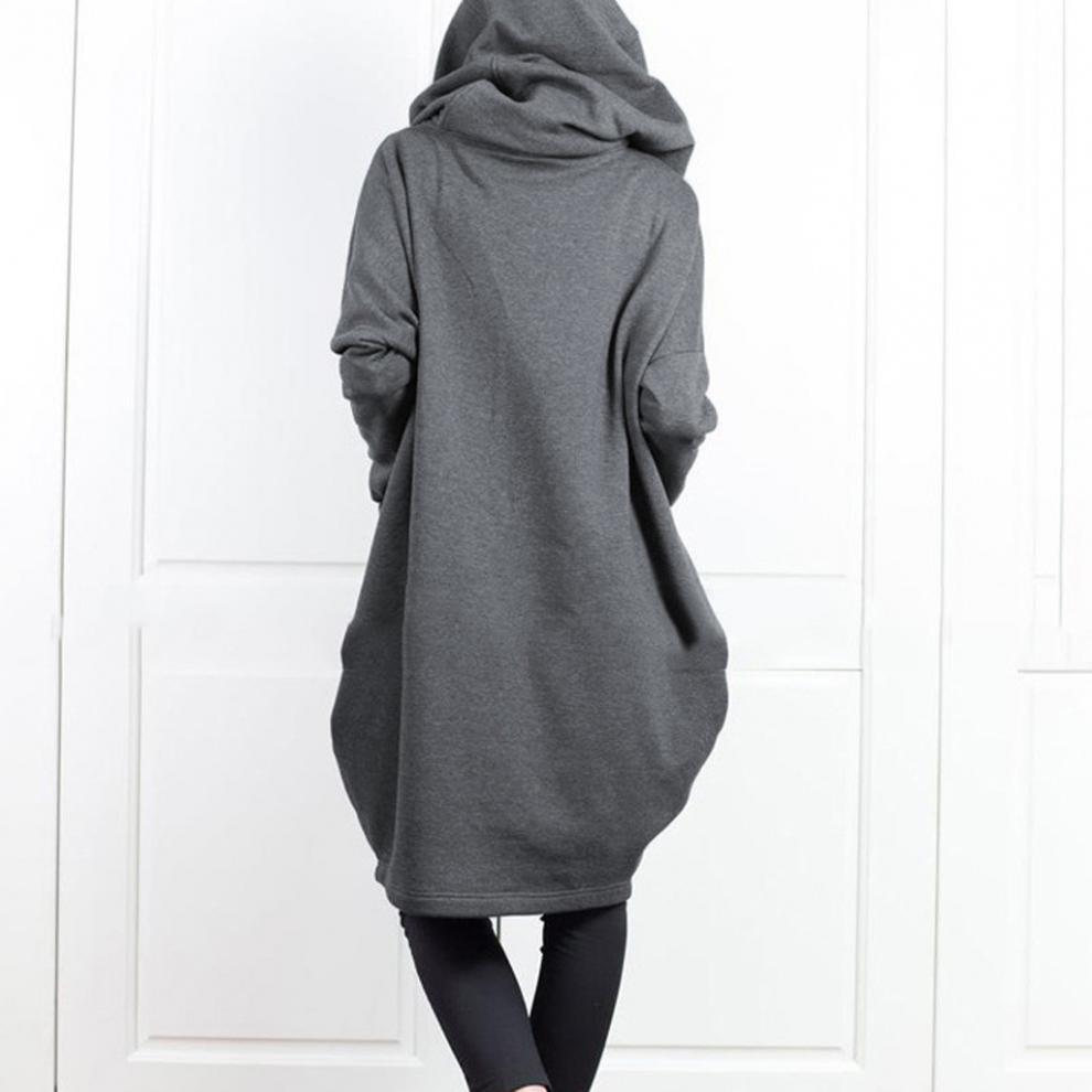 Long Hooded Pocket Zipper Loose Coat With False Two-piece Design