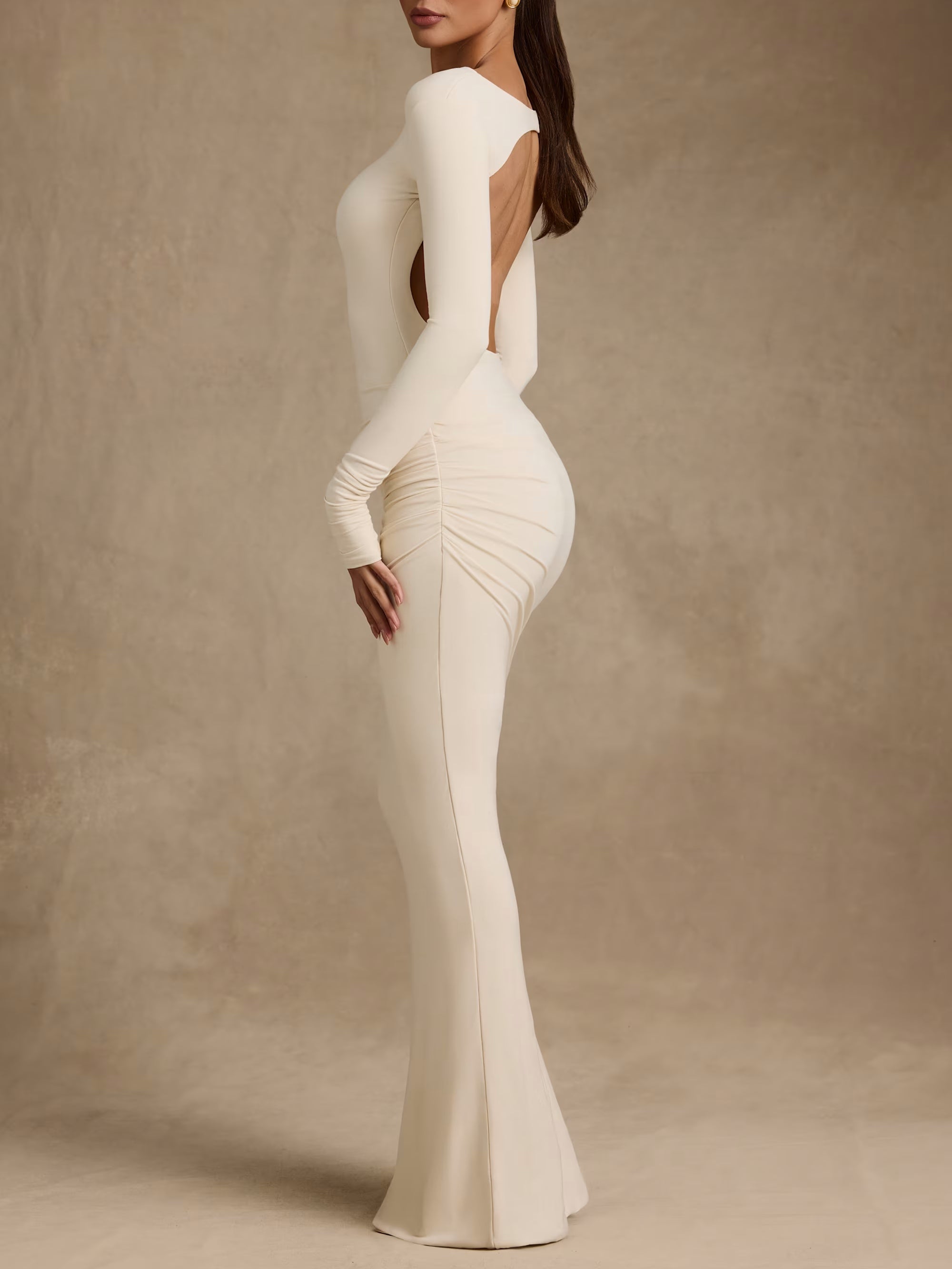 Chocolate Brown Pleated Halter Maxi Dress