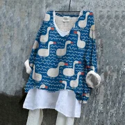 Vintage Goose Geometry Round Neck Casual Blouse