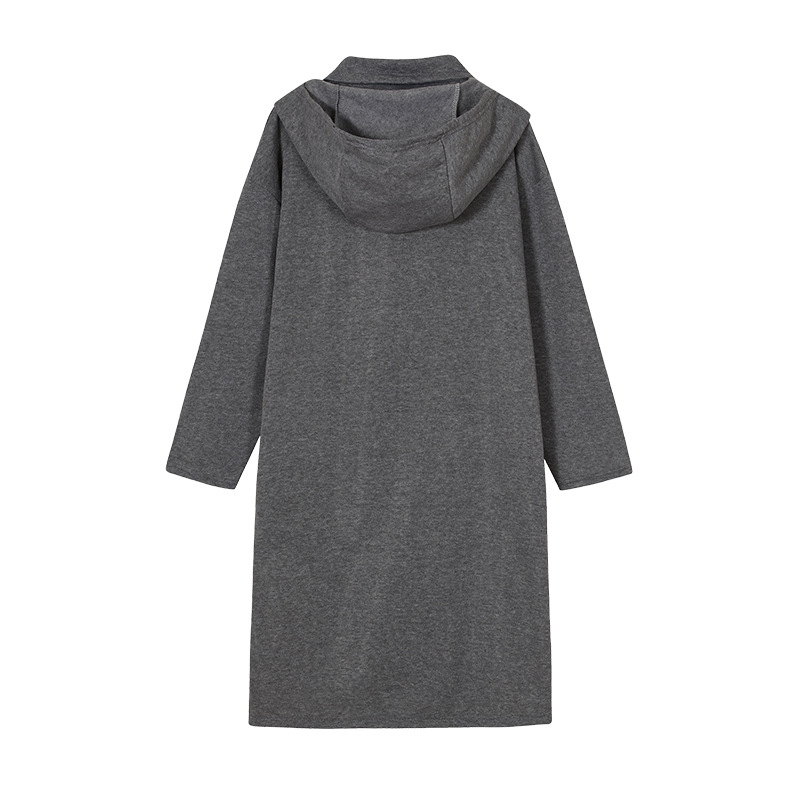 Long Hooded Pocket Zipper Loose Coat With False Two-piece Design