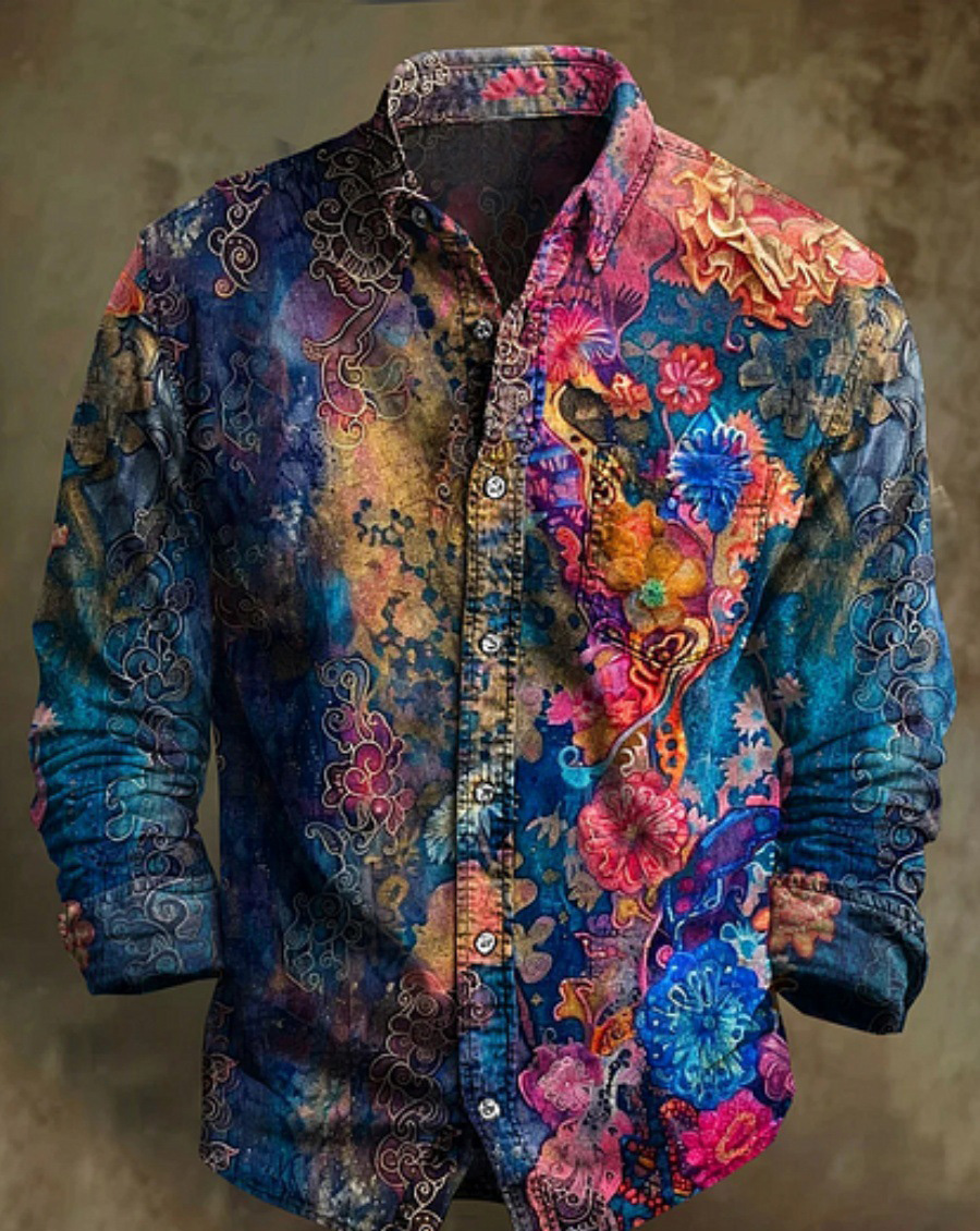 Men's Bamboo Linen Long Sleeve Shirt Vintage Lapel Shirt