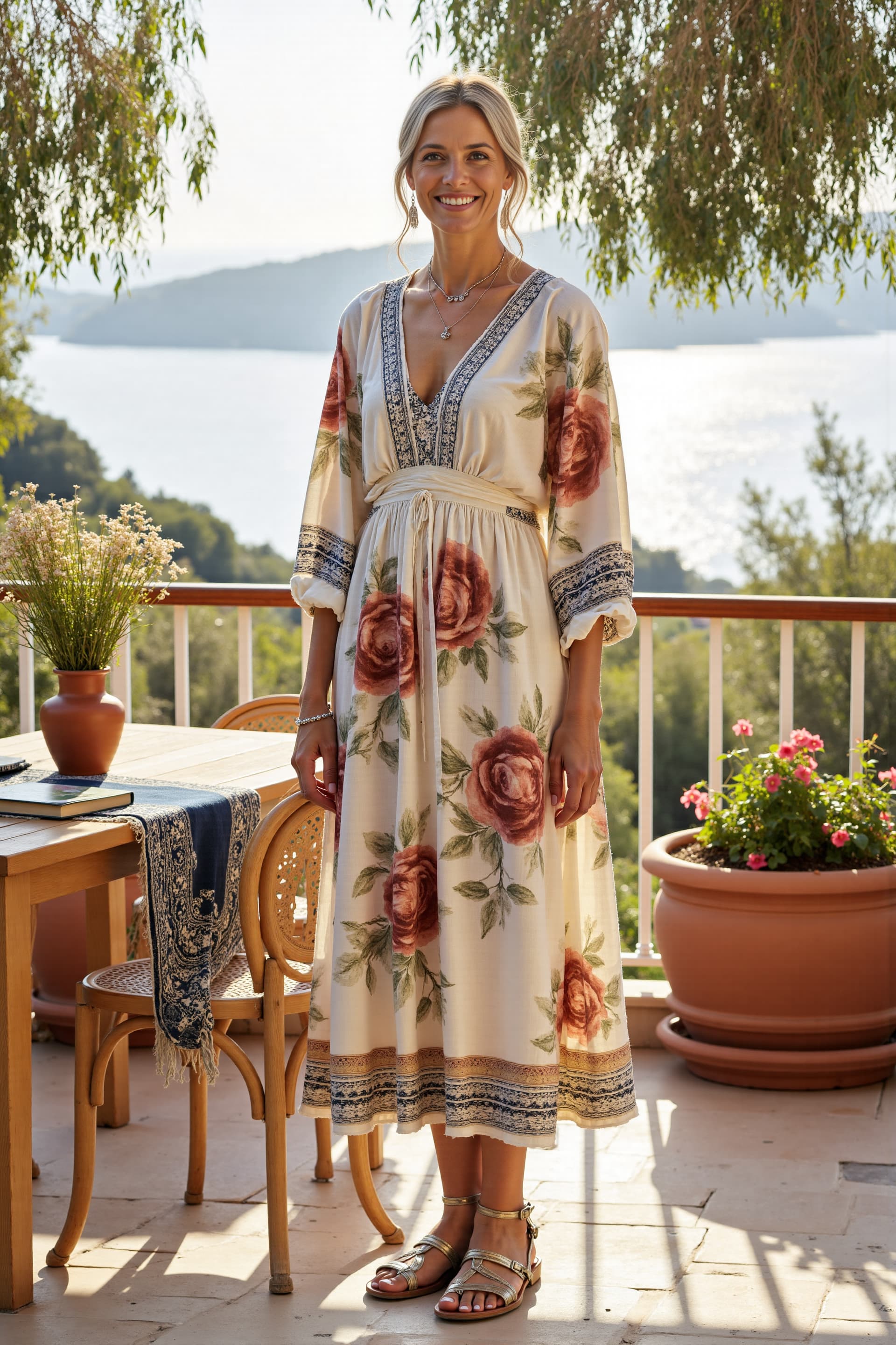 Women's Boho Print Casual Cotton&Line Maxi Dress