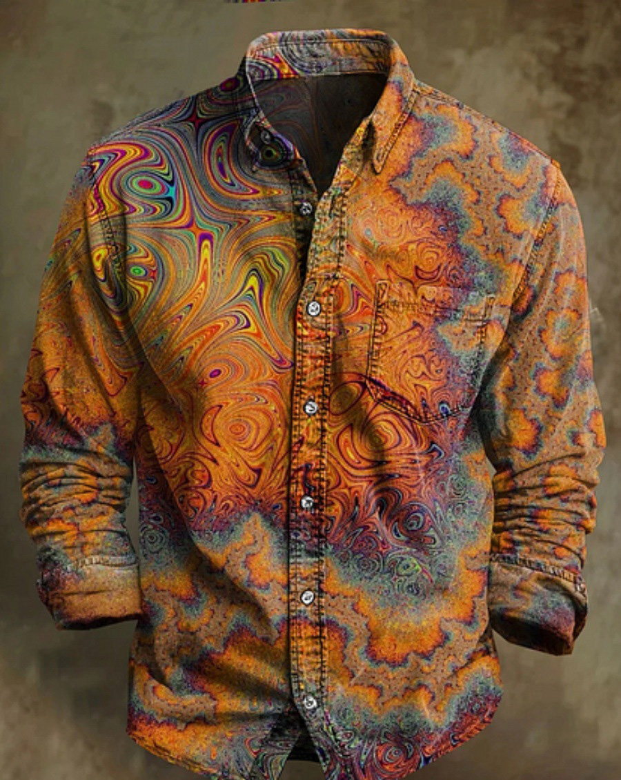 Halloween Men's Bamboo Linen Long Sleeve Shirt Vintage Lapel Shirt