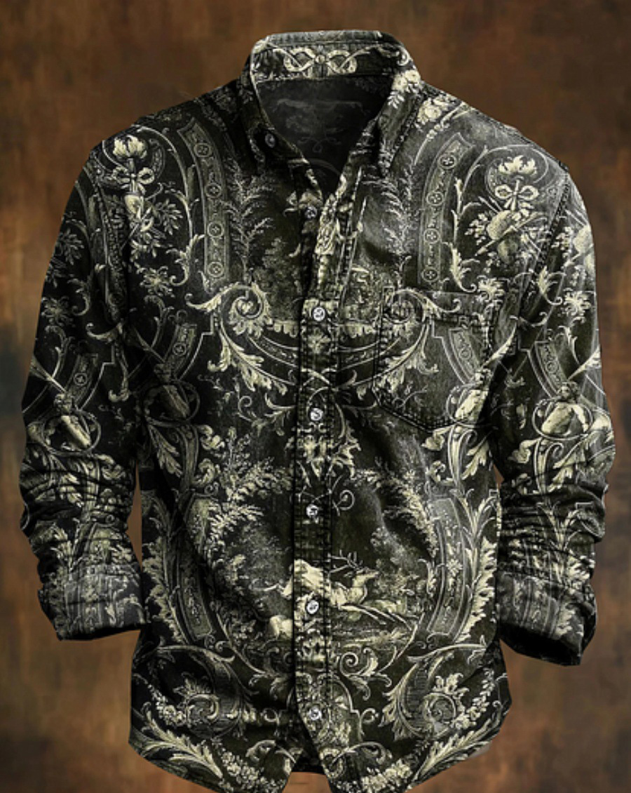 Men's Bamboo Linen Long Sleeve Shirt Vintage Lapel Shirt