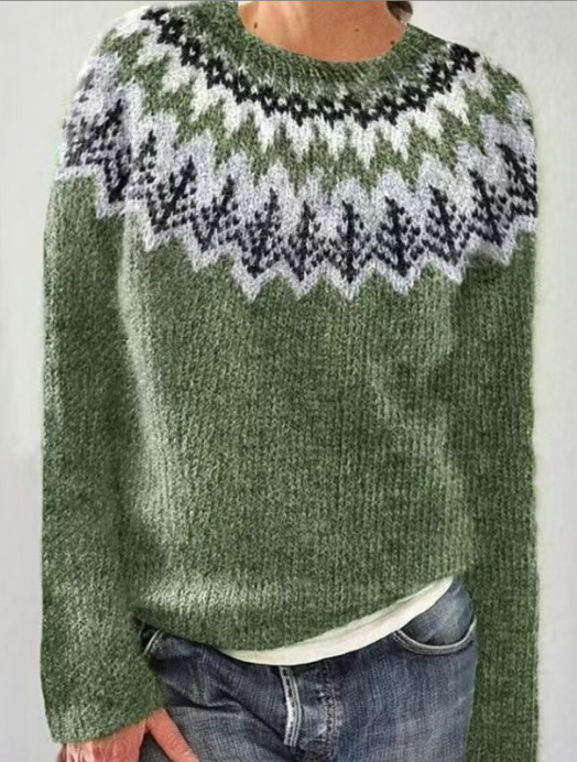 Fashionable Abstract Art Print Women‘s Round-neck Long sleeved Sweater