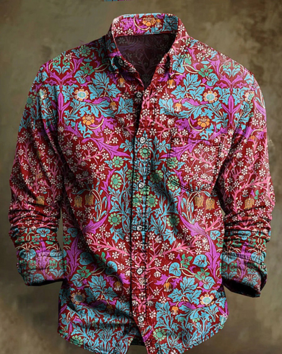 Halloween Men's Bamboo Linen Long Sleeve Shirt Vintage Lapel Shirt