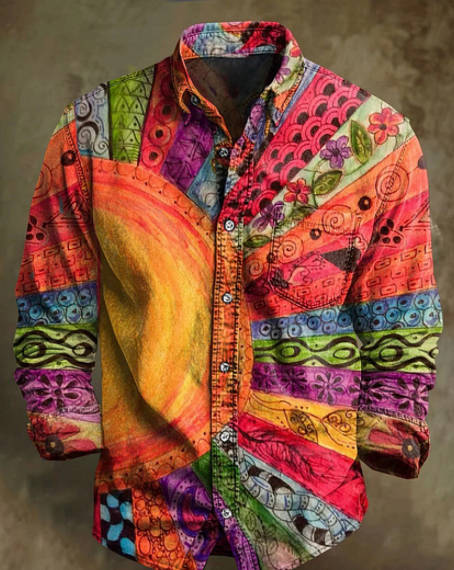 Men's Bamboo Linen Long Sleeve Shirt Vintage Lapel Shirt