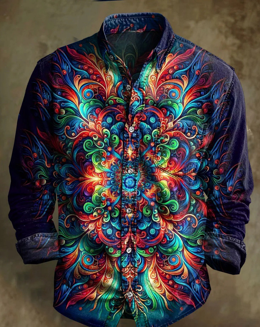 Men's Bamboo Linen Long Sleeve Shirt Vintage Lapel Shirt