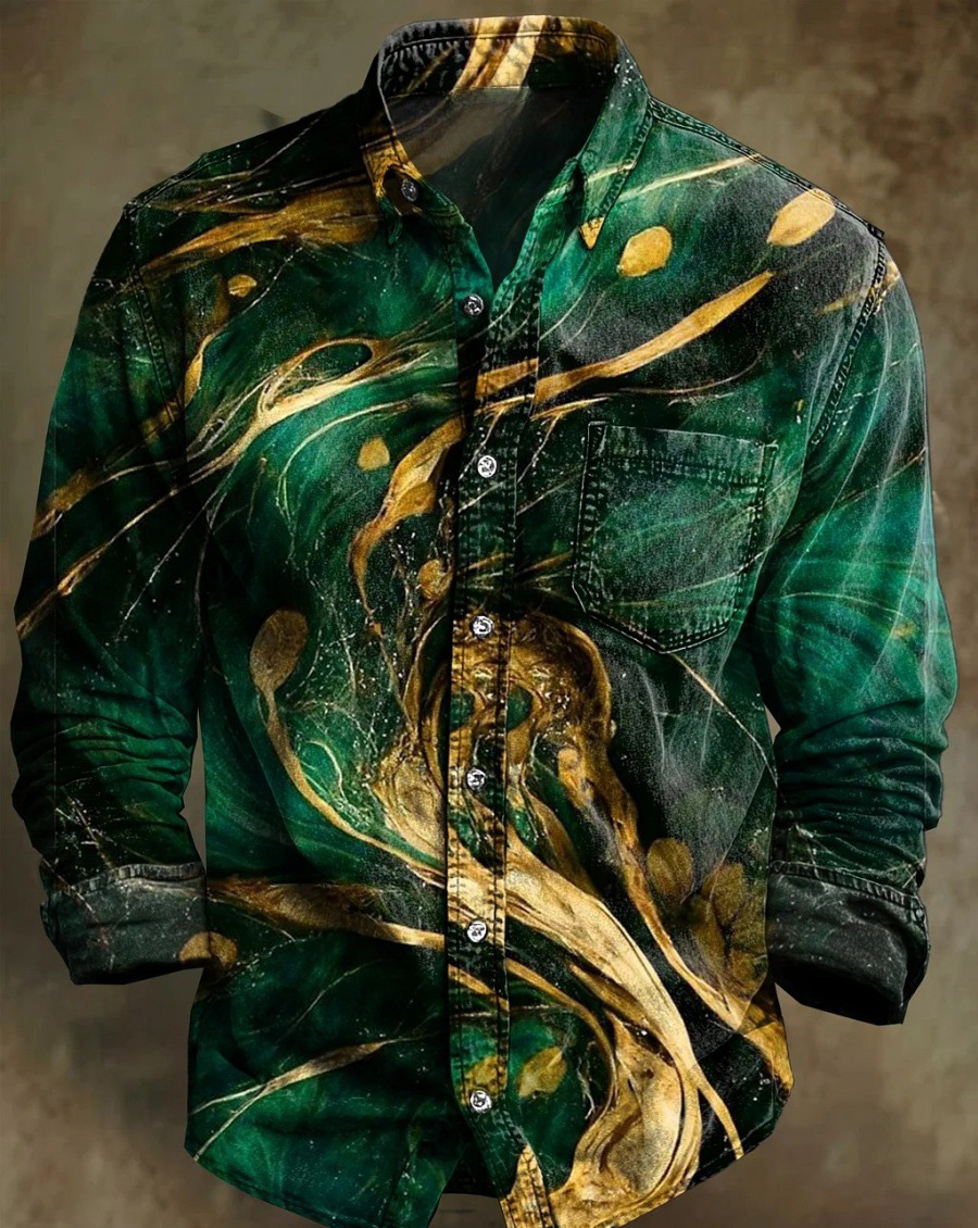 Men's Bamboo Linen Long Sleeve Shirt Vintage Lapel Shirt