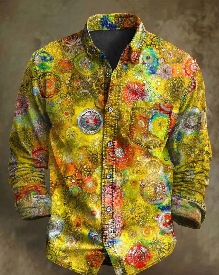 Men's Bamboo Linen Long Sleeve Shirt Vintage Lapel Shirt