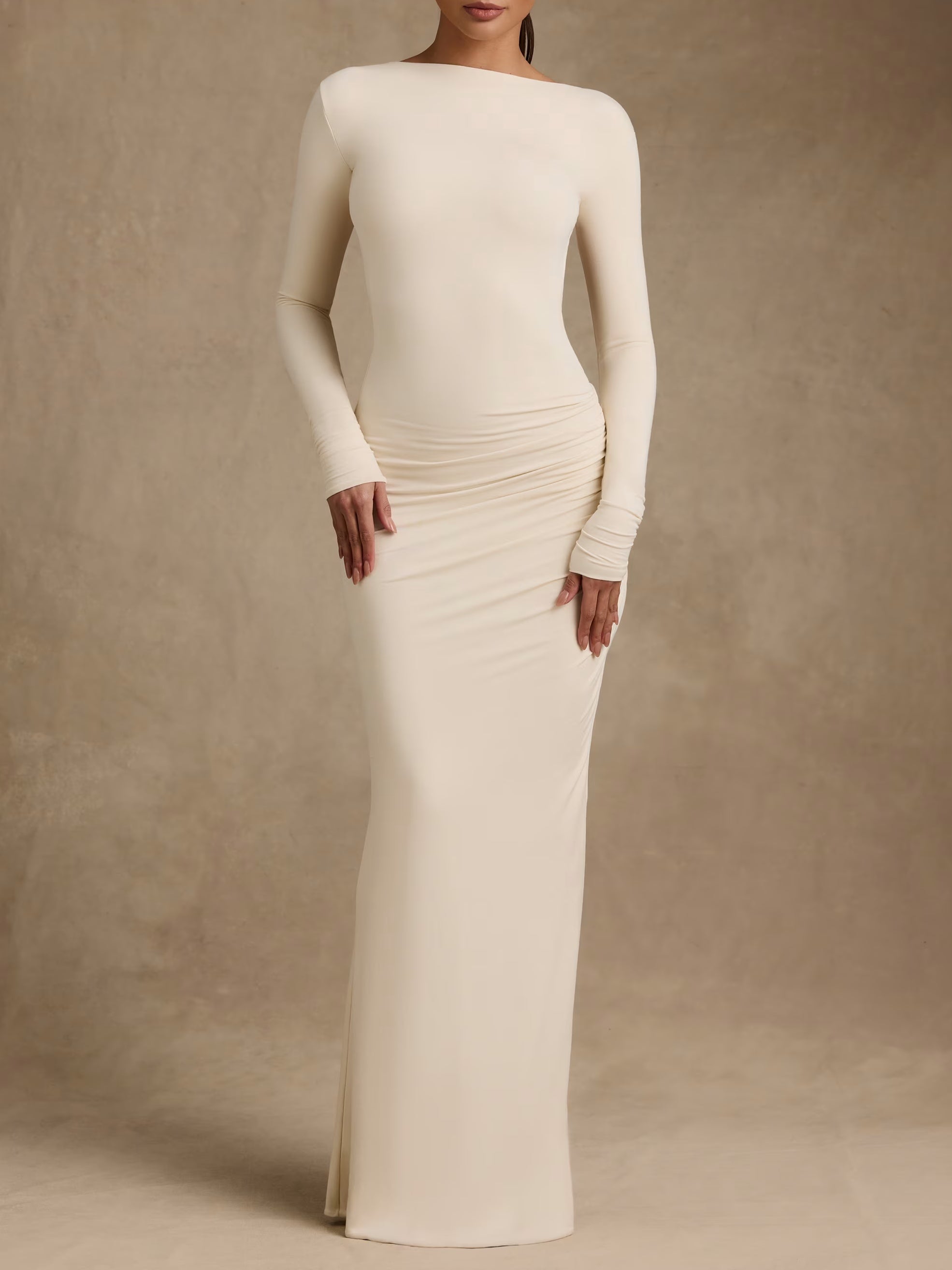 Chocolate Brown Pleated Halter Maxi Dress