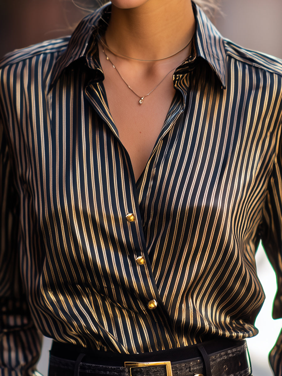 Metallic Stripe Satin Blouse