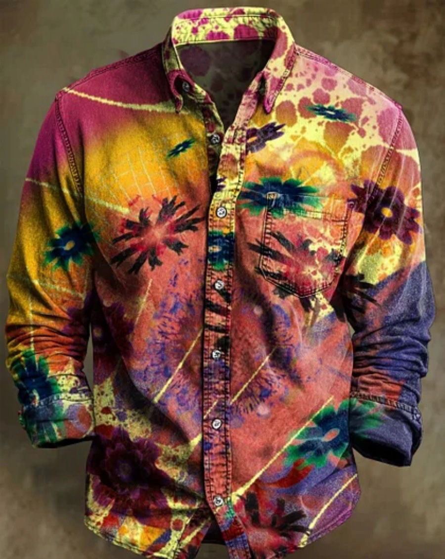 Halloween Men's Bamboo Linen Long Sleeve Shirt Vintage Lapel Shirt