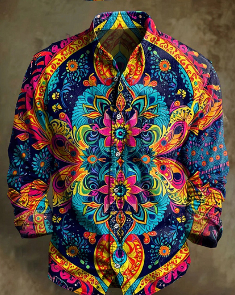 Men's Bamboo Linen Long Sleeve Shirt Vintage Lapel Shirt