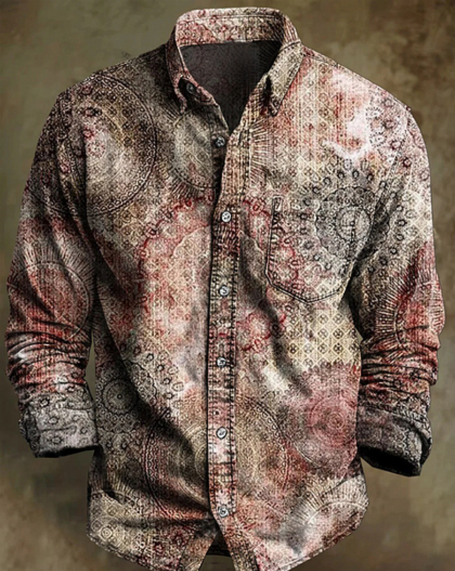 Men's Bamboo Linen Long Sleeve Shirt Vintage Lapel Shirt