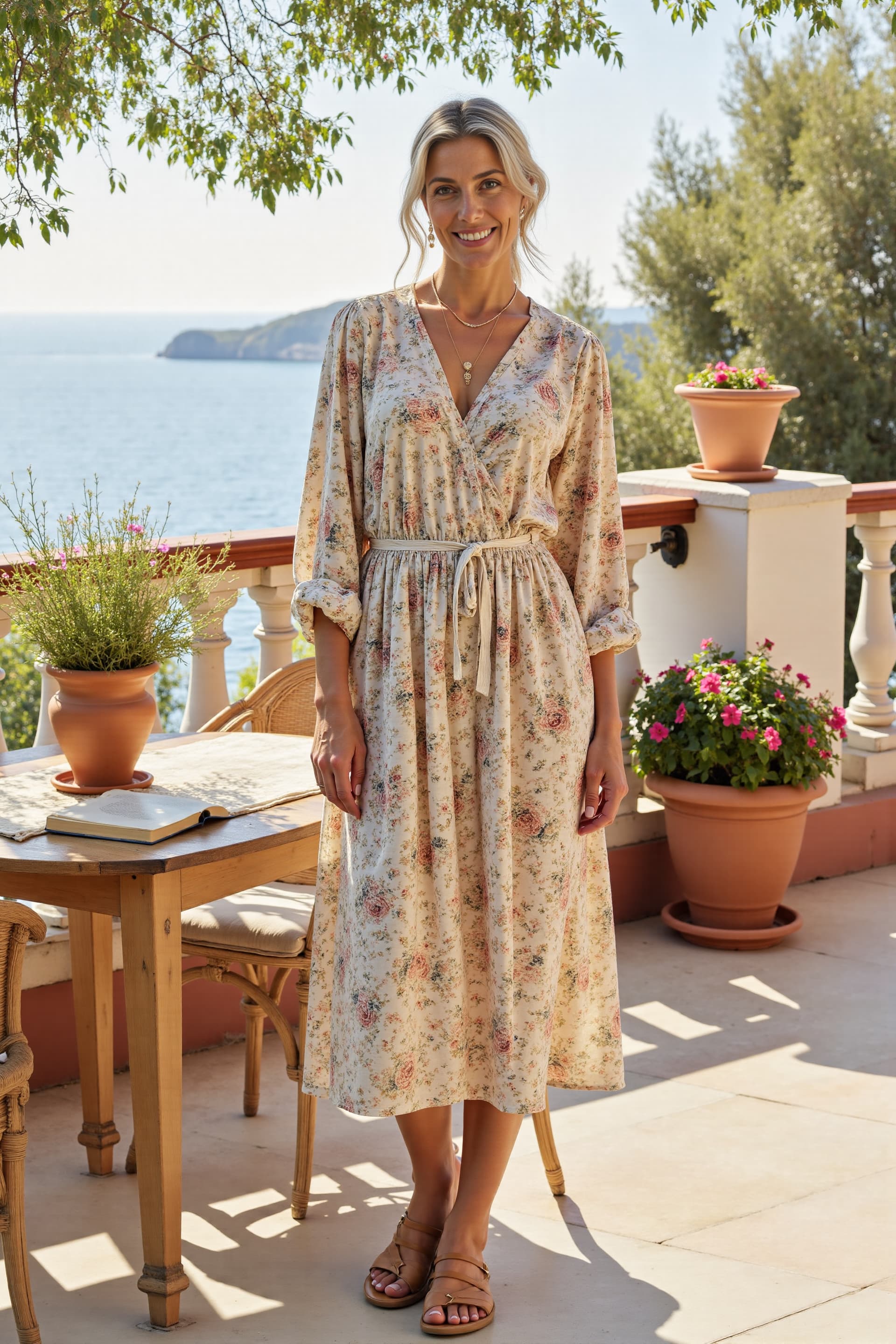 Women's Retro Flower Print Casual Cotton&Line Maxi Dress