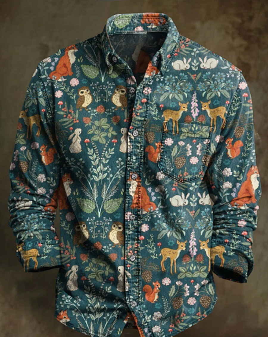 Men's Bamboo Linen Long Sleeve Shirt Vintage Lapel Shirt