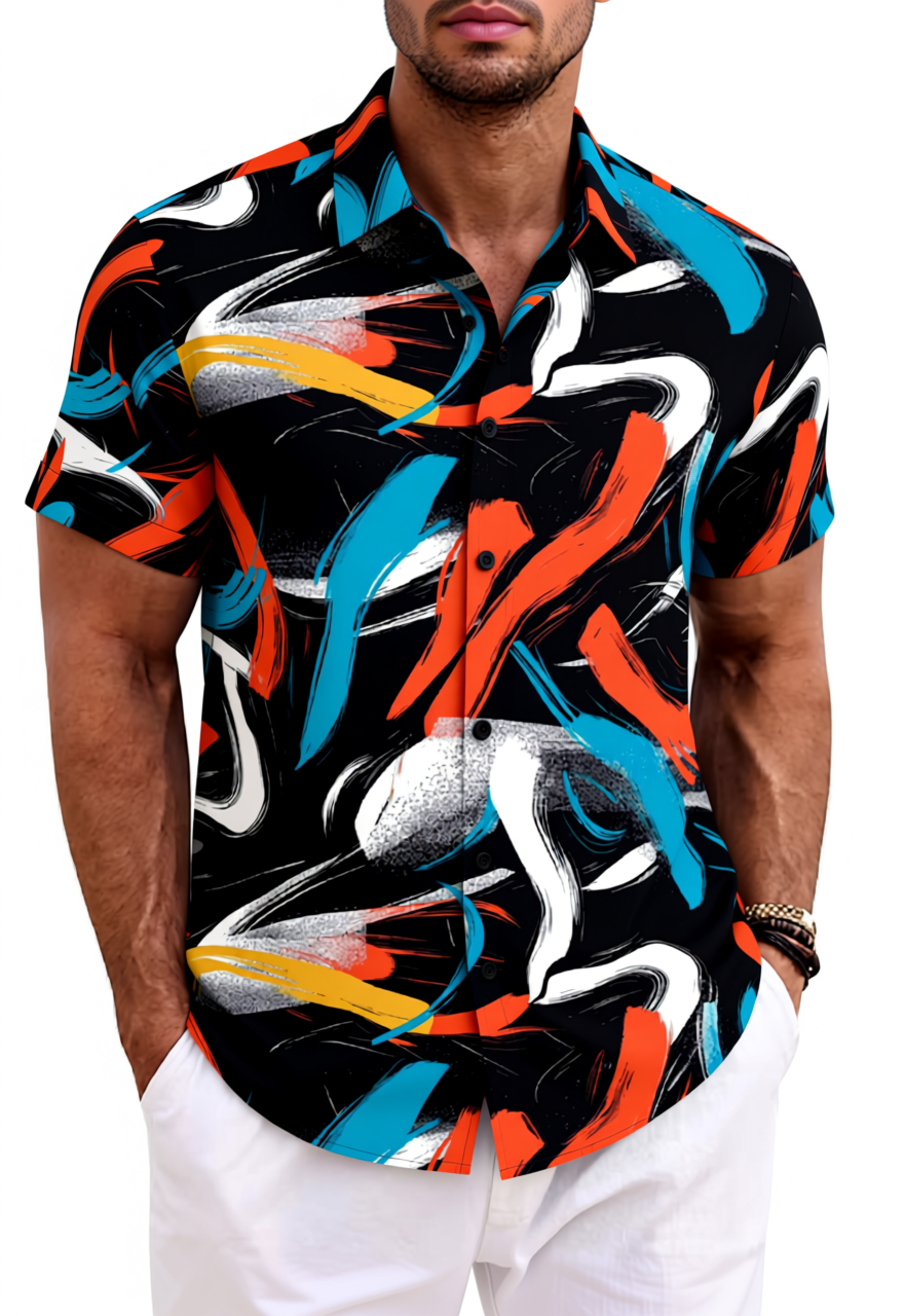 Retro Abstract Brushstroke Cotton Shirt