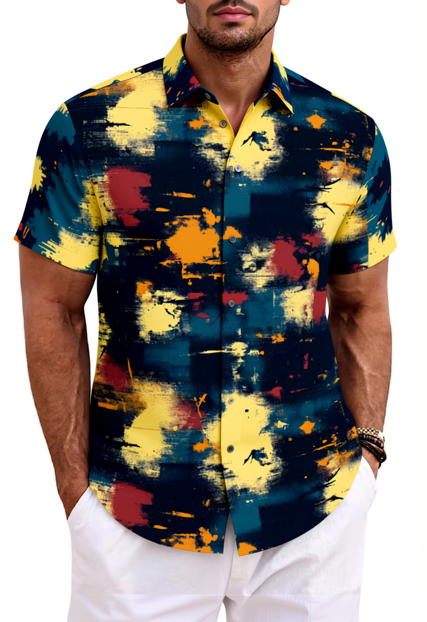 Vintage Color Block Cotton Shirt