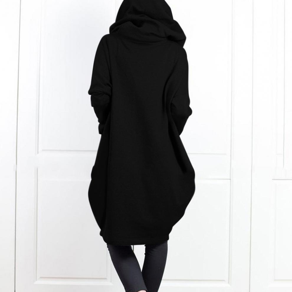 Long Hooded Pocket Zipper Loose Coat With False Two-piece Design