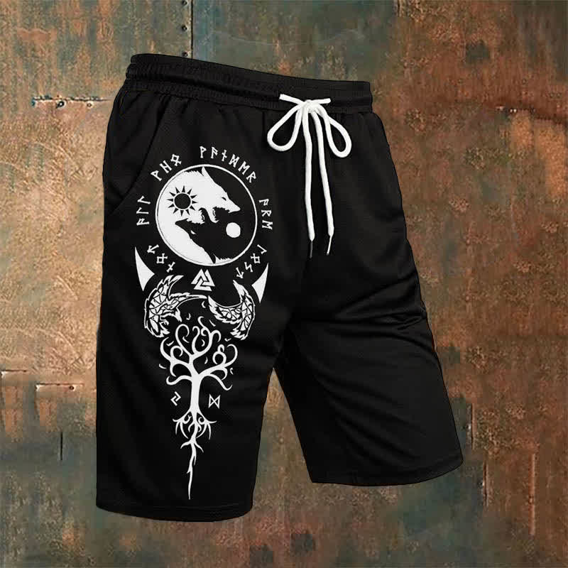 Viking Yggdrasil Wolves Raven Valknut Casual Shorts