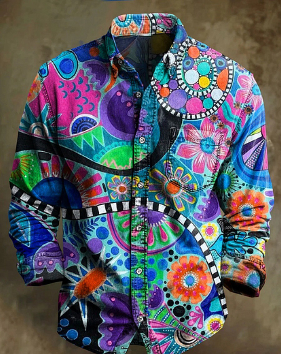 Men's Bamboo Linen Long Sleeve Shirt Vintage Lapel Shirt