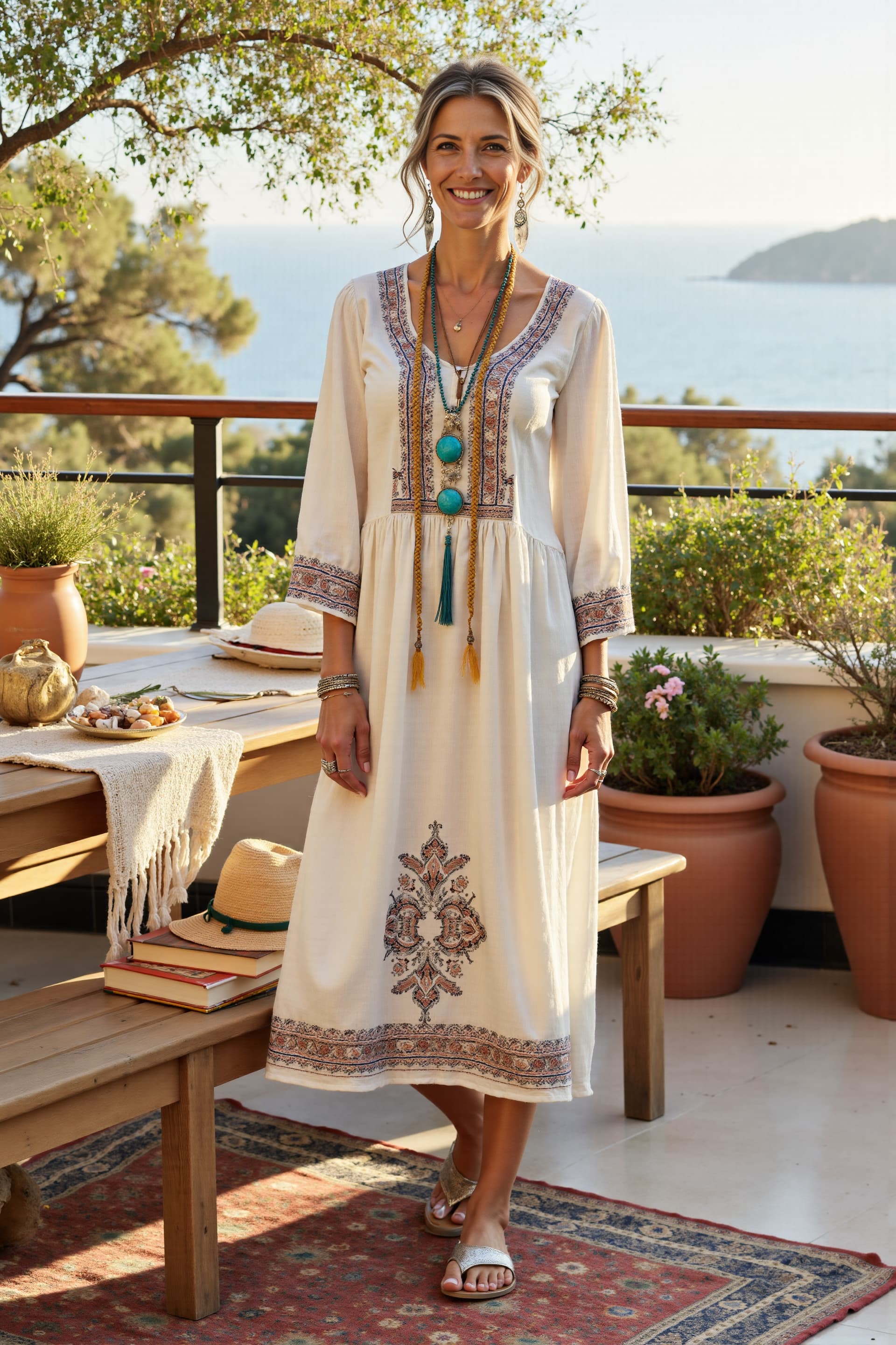 Women's Boho Print Casual Cotton&Line Maxi Dress